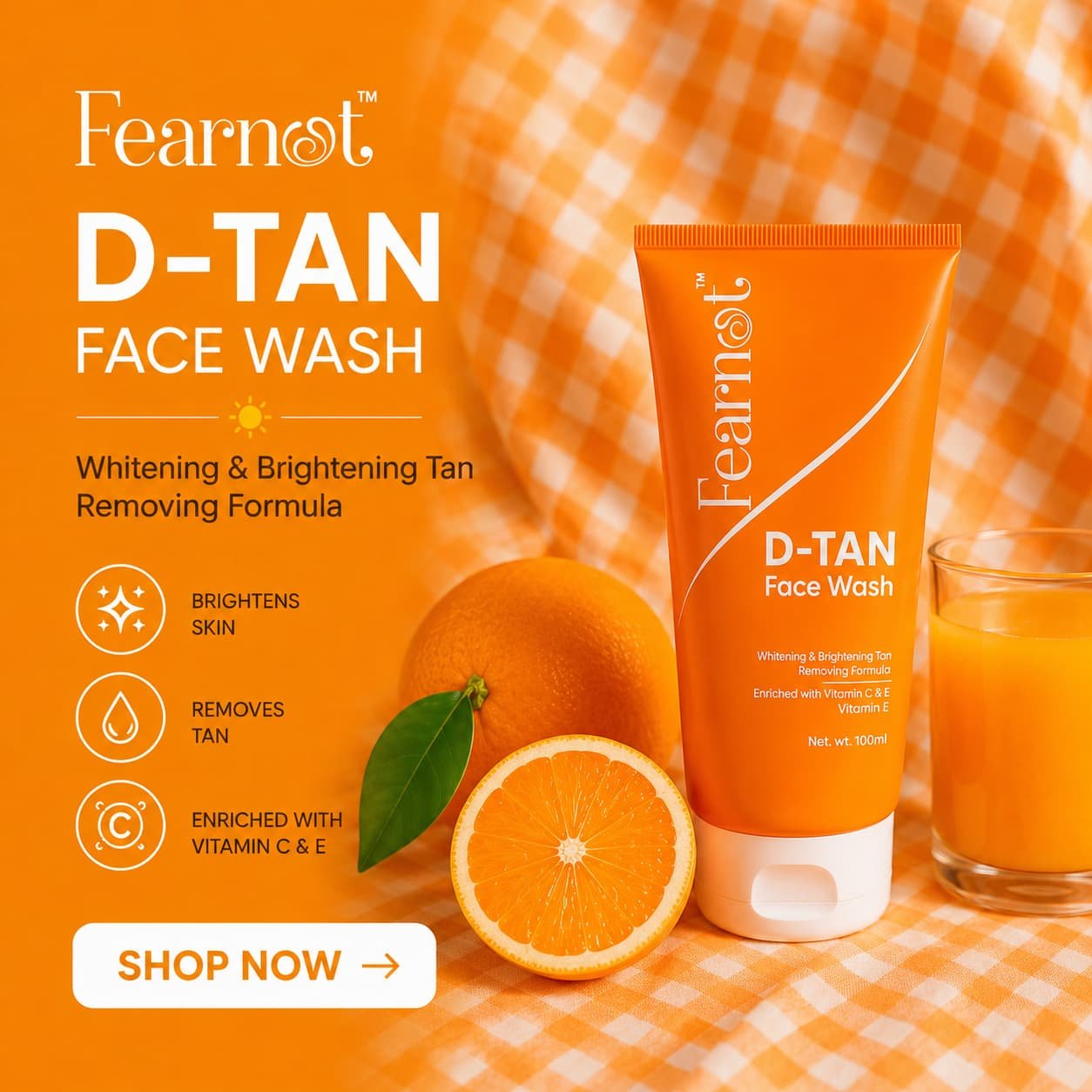 Bright orange skincare face wash ad 1080px